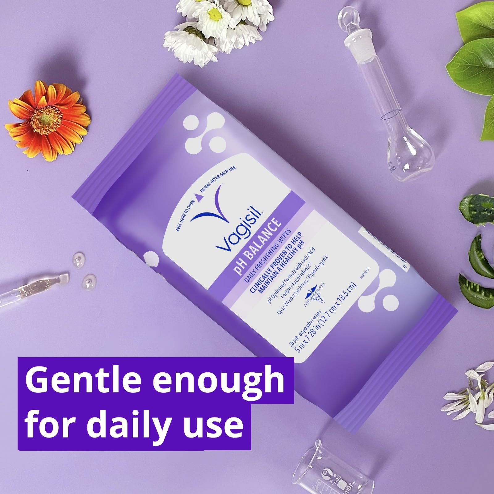 Vagisil pH Balance Daily Freshening Wipes for Feminine Hygiene in Resealable