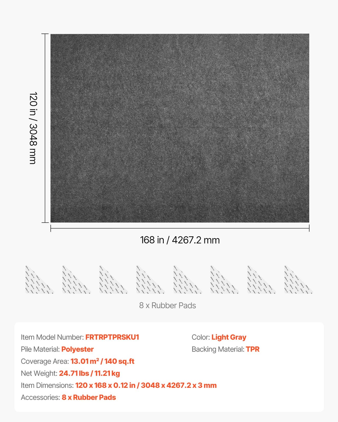 VEVOR 10x14ft Rug Pad Non-slip Carpet Mat Felt Cushion Rubber Gripper