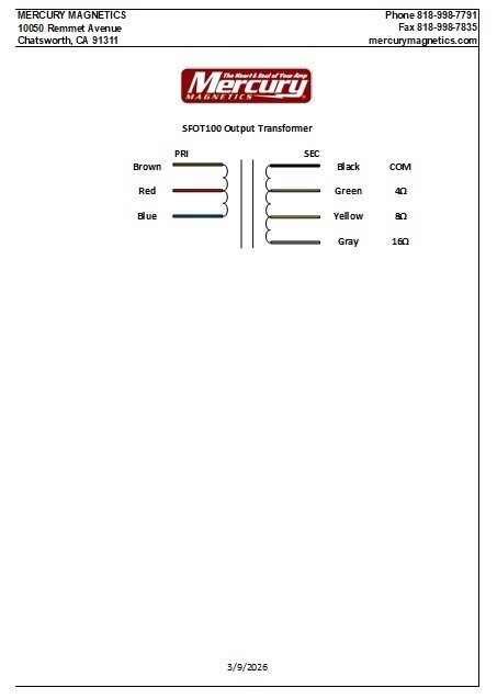 Mercury Magnetics Transformer Set for Marshall Plexi 100 – Power, Output & Choke