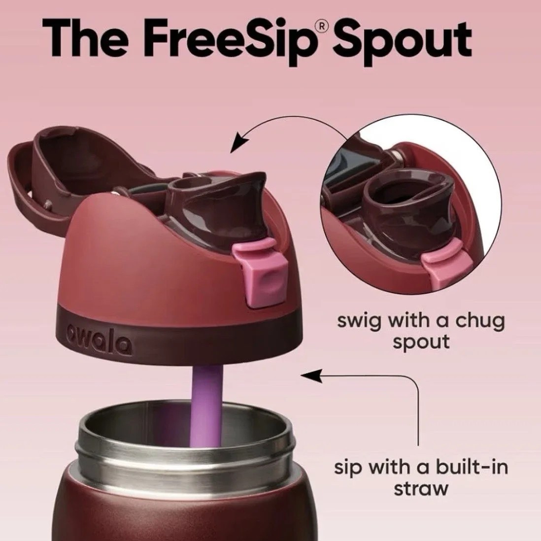 Owala Freesip 32oz Insulated Stainless Steel Water Bottle - Black Cherry | US