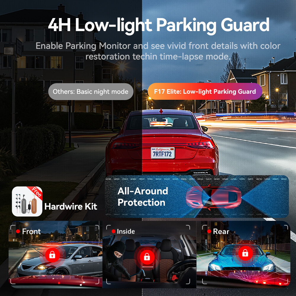 REDTIGER F17Elite 3 Channel 4K+2.5K+1080P Front Rear Inside 128GB Car Dash Cam