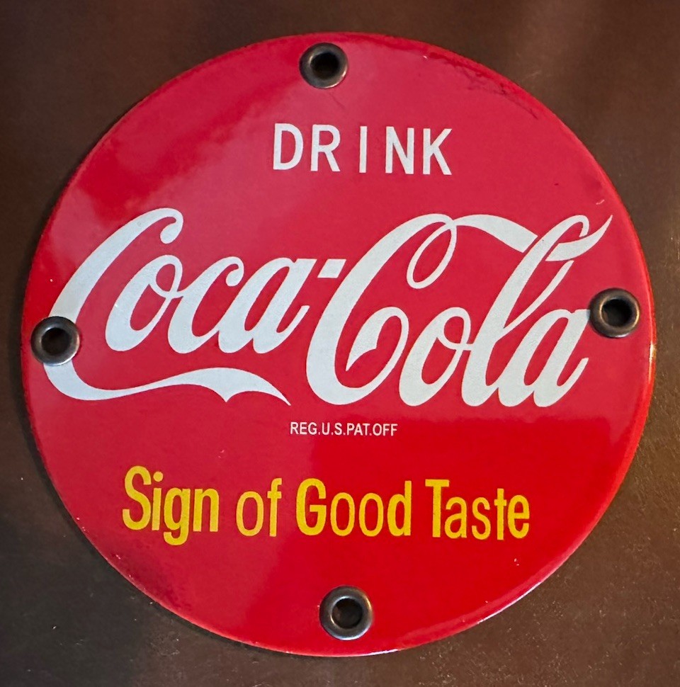 Vintage Round 5" Porcelain Coca Cola Soda Door Push Pull Enamel Steel Sign