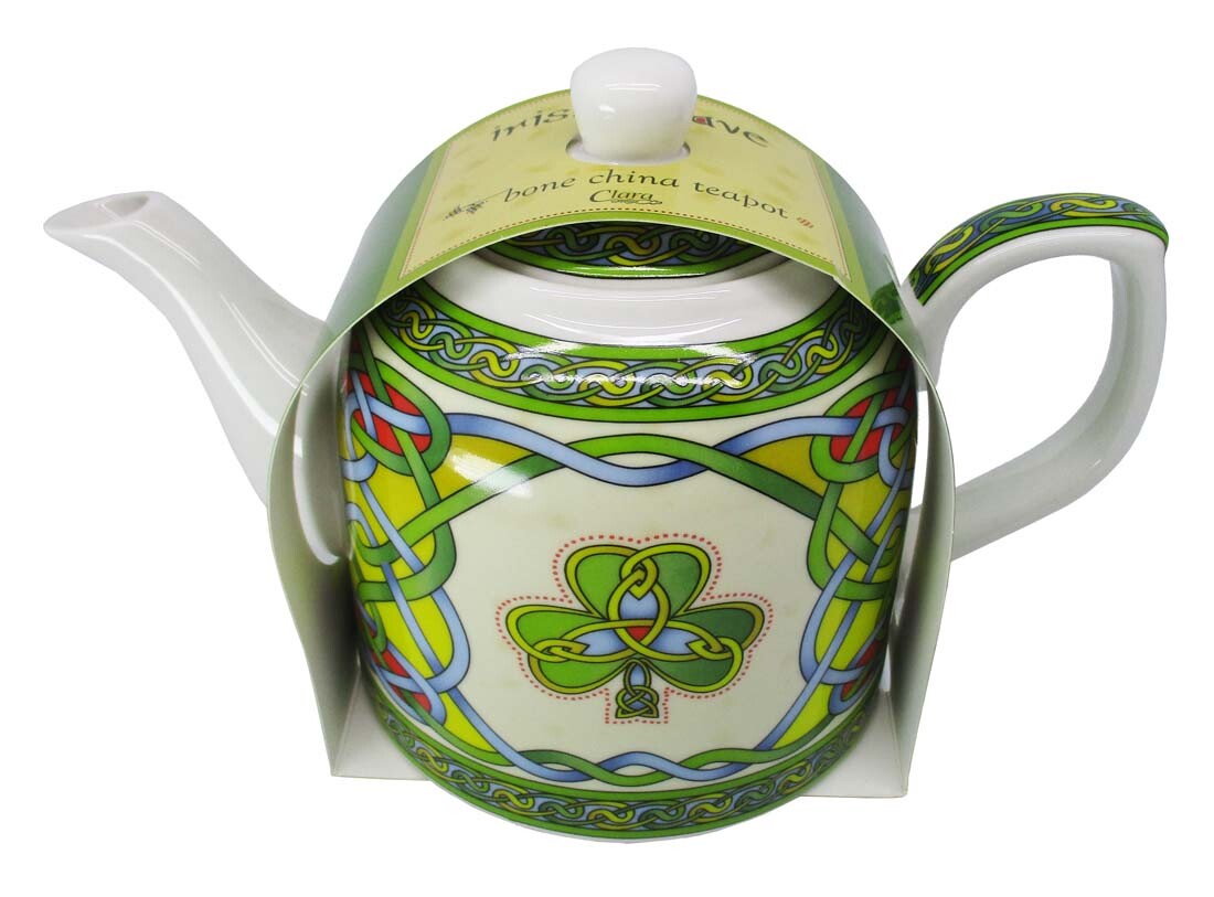 Celtic Shamrock Bone China Teapot Colorful Celtic Knot Design Irish Luck 22fl oz