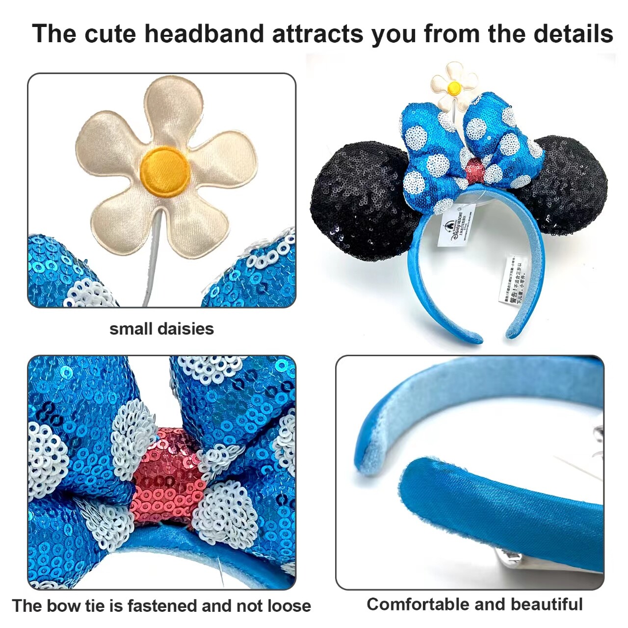 Timeless Flower Disney Parks Black Minnie Ears Hat Sequins Polka Dot Headband