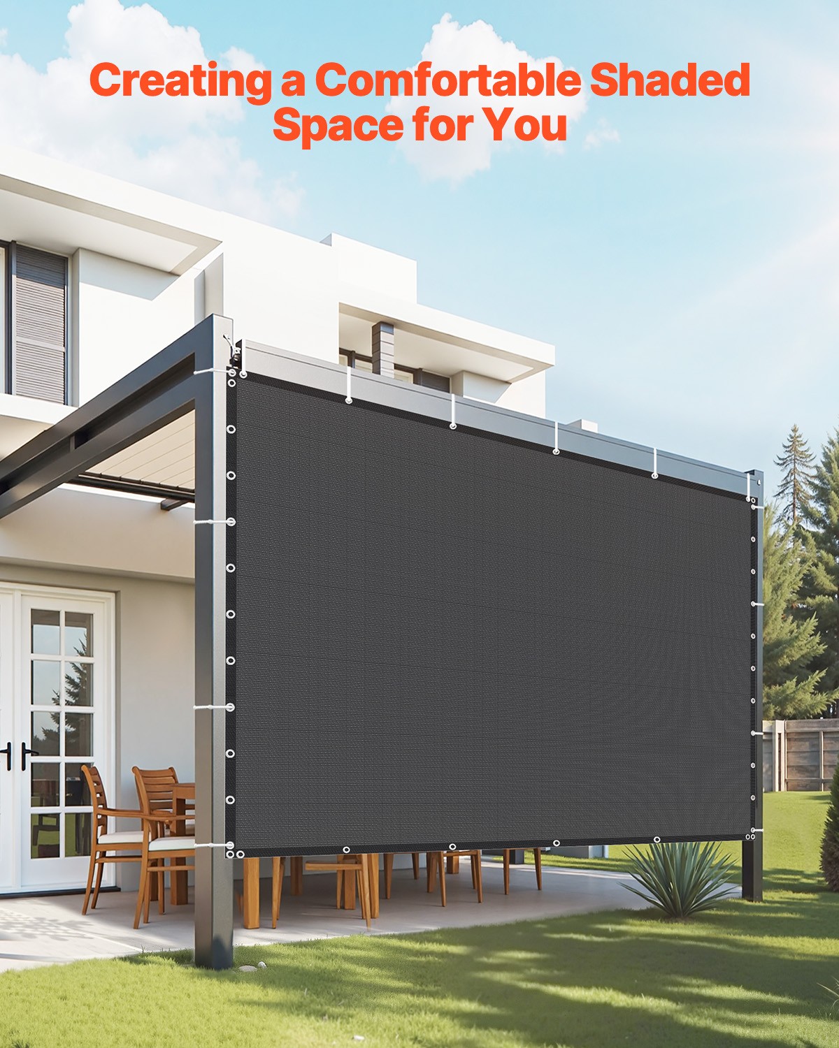 VEVOR 90% Sun Shade Cloth Privacy Screen 10 x 10 ft for Patio Garden (Black)