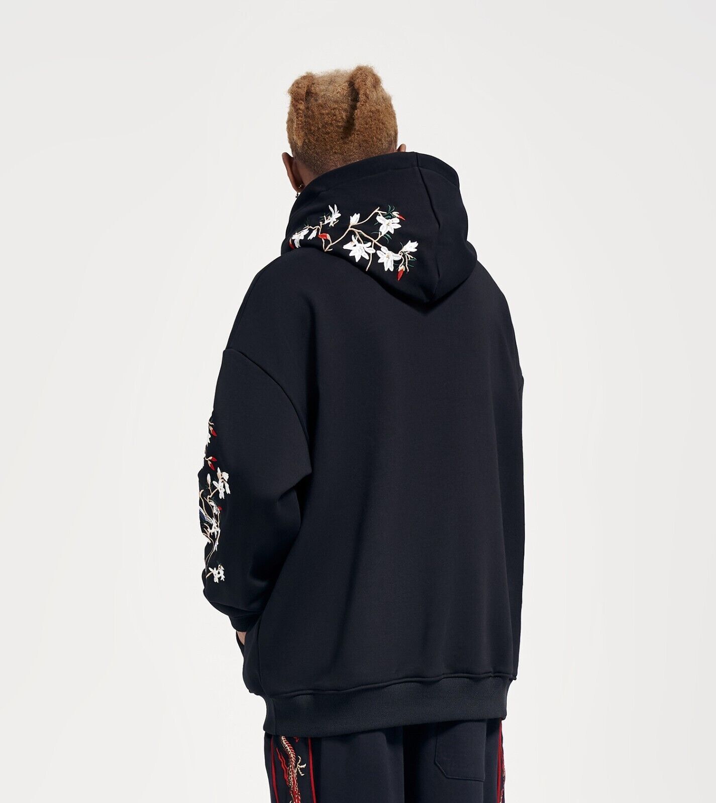 Niepce Birds and Flowers Embroidered Black Hoodie Japanese Streetwear Sweatshirt