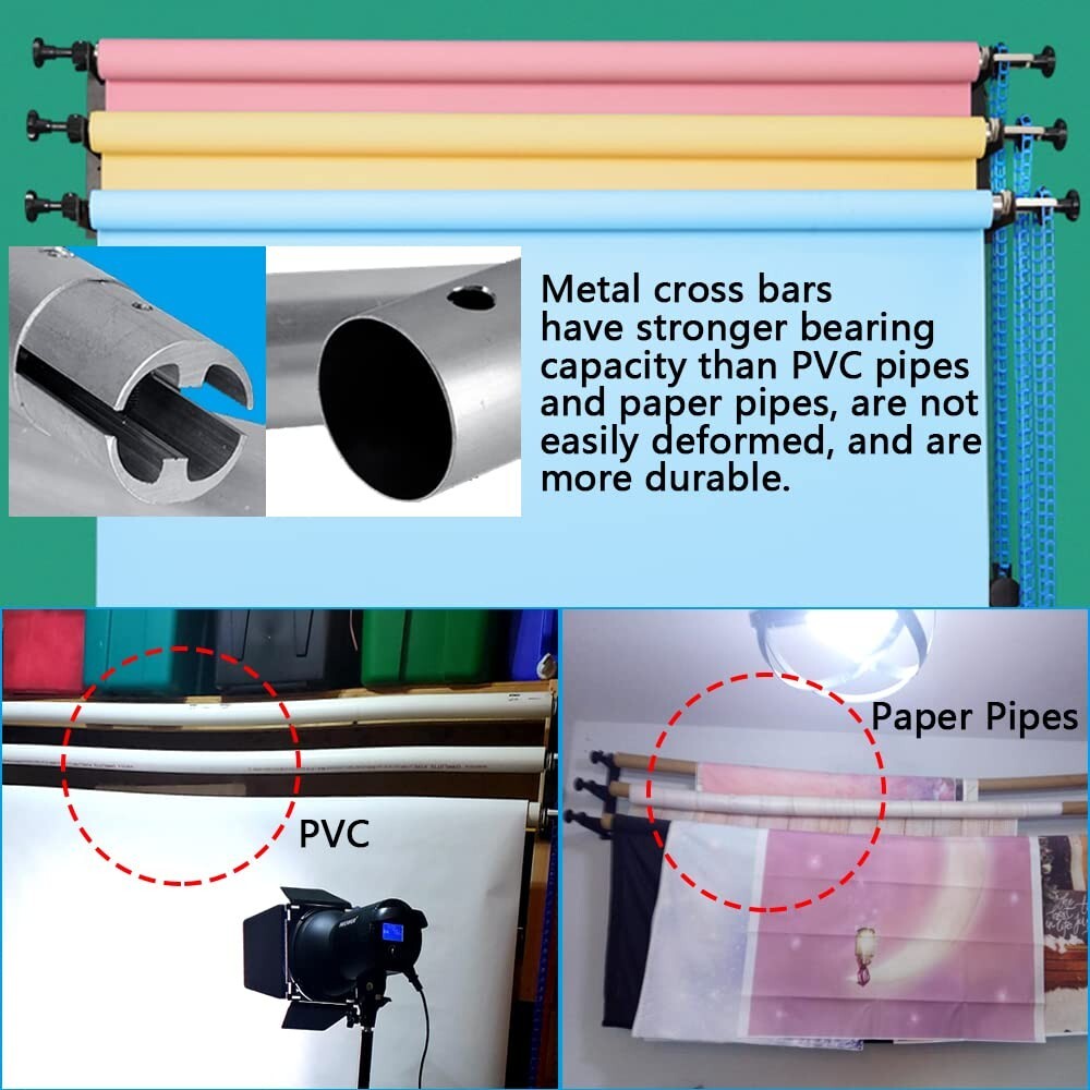 118"/3m Stainless Metal Tube Crossbar for Studio Backdrop Wall Mount System