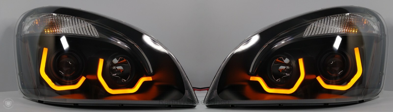 Pair Blackout Freightliner Cascadia Projection Headlights W/ Dual LED Lights