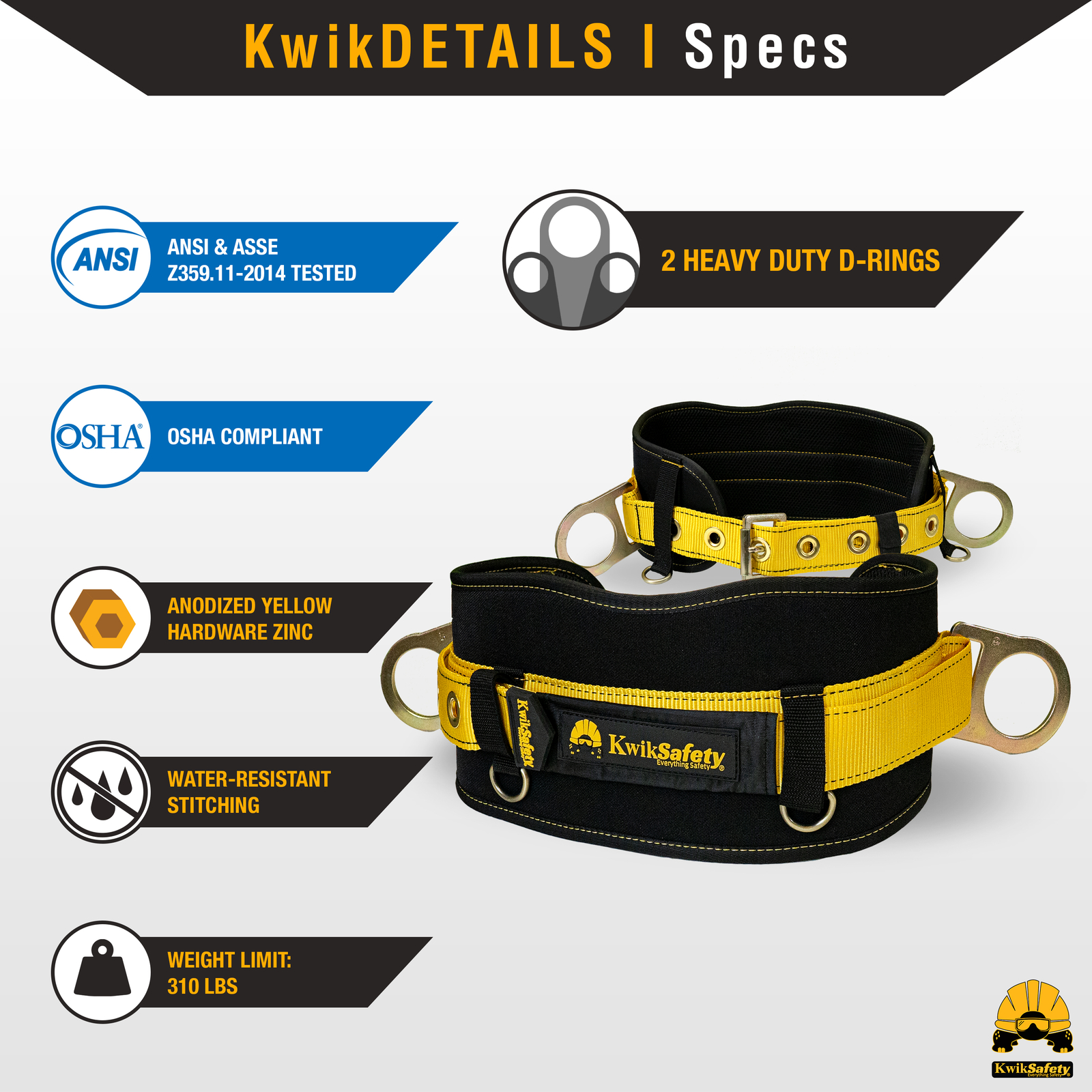 KwikSafety BEAVER TAIL Safety Belt OSHA Compliant 2D Ring Back Support