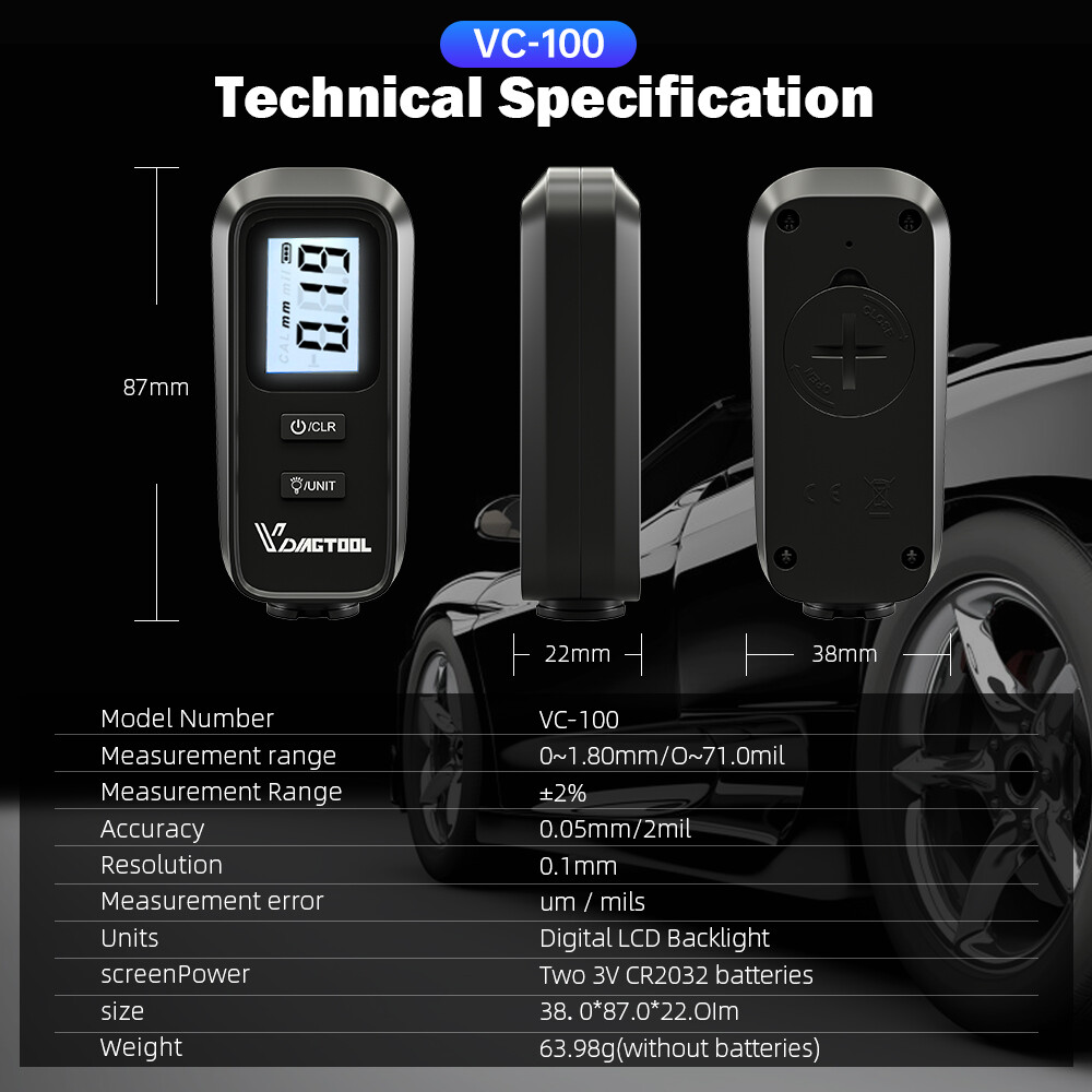 Digital Car Coating Paint Thickness Gauge Meter Tester Painting Measurement LCD