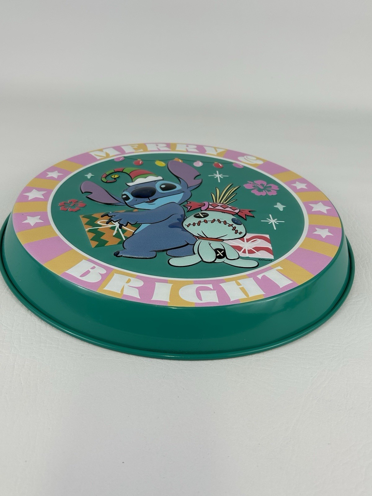 Disney Lilo & Stitch Metal Hanging Sign Scrump Merry & Bright 12" Holiday Decor