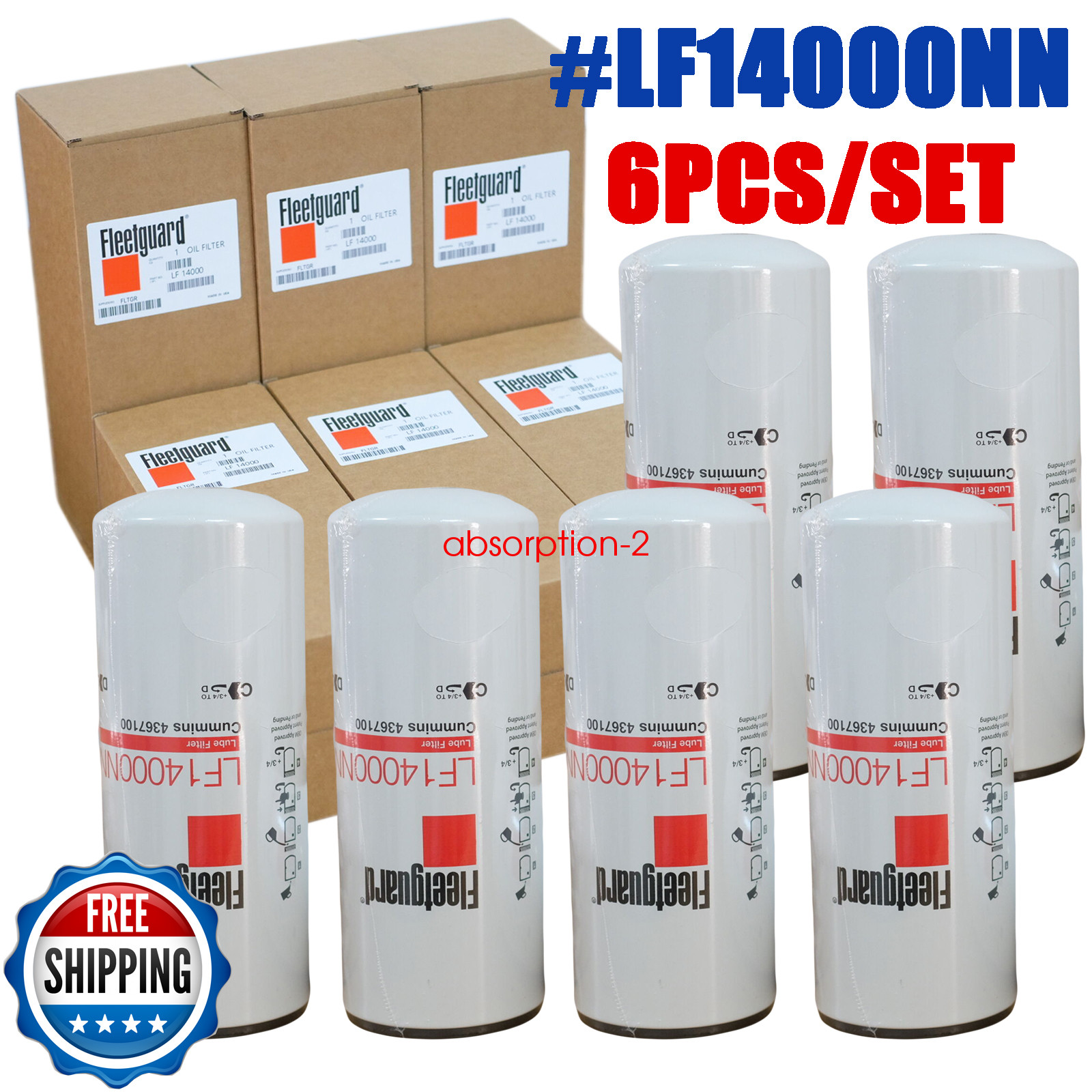 6Pack Fleetguard LF14000NN Oil Filter Cummins ISX 4367100 OEM Free Shipping NEW