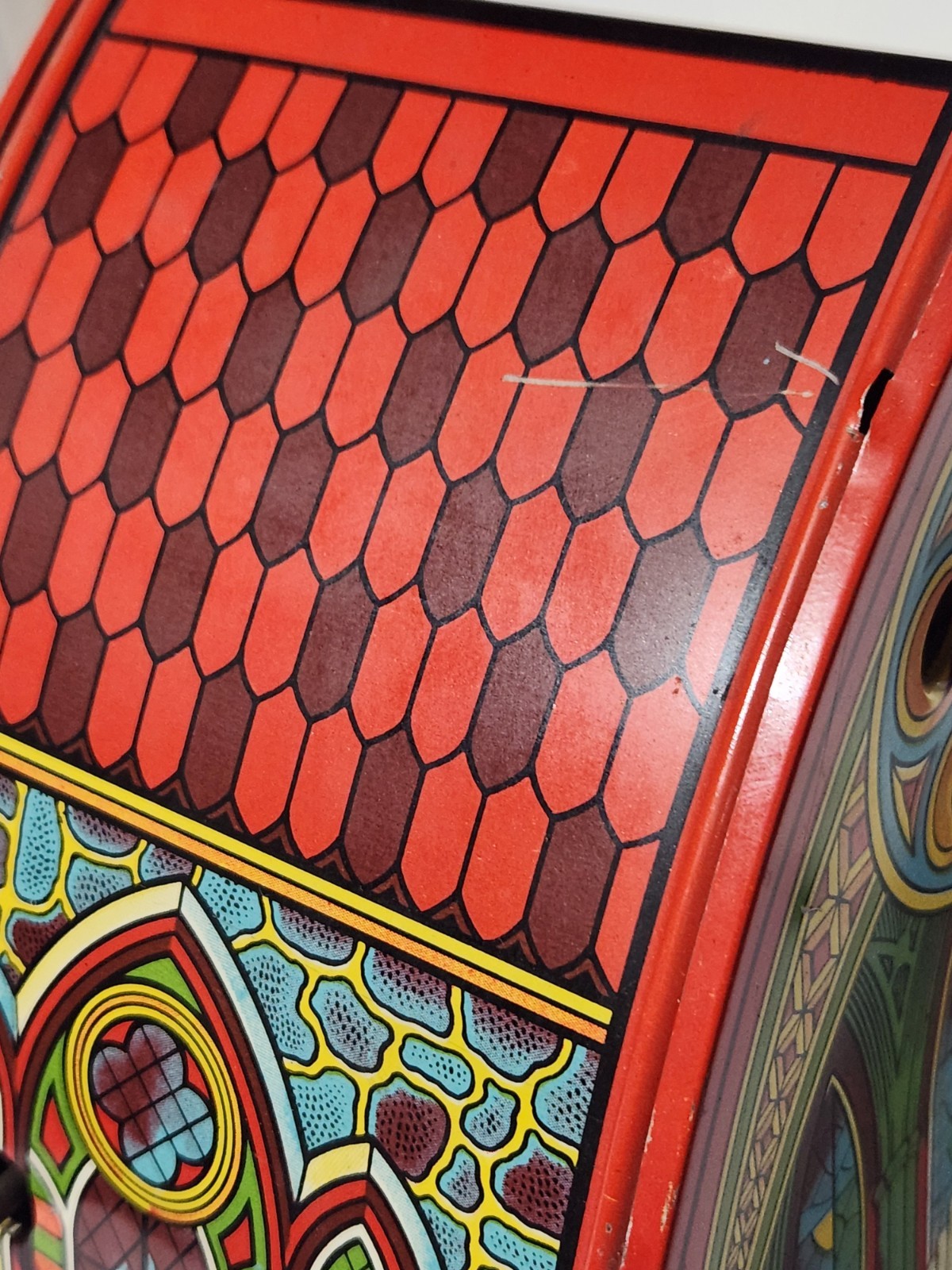 Old Chein Tin Wind Up Musical Cathedral Church Organ With Box