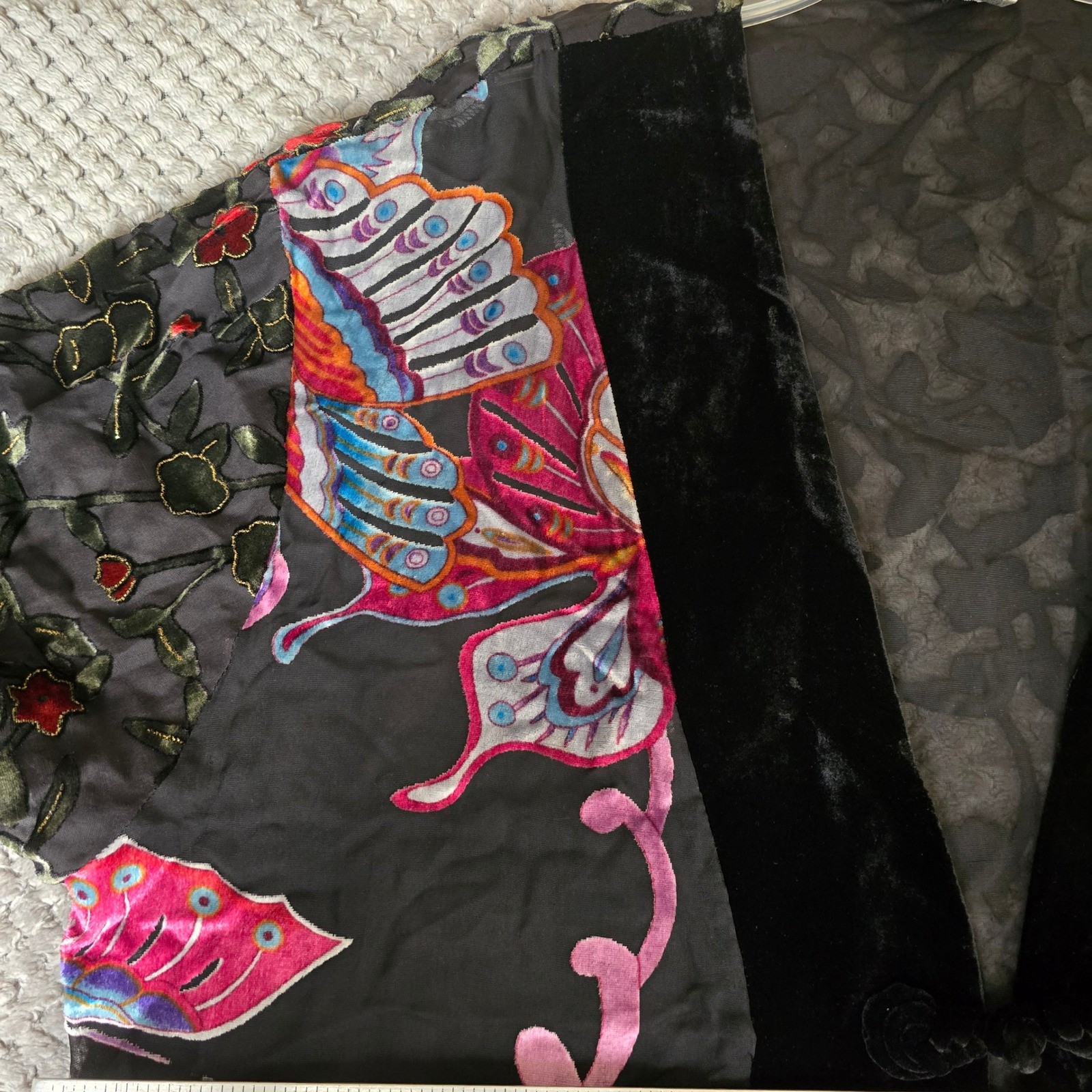 Aris A. Silk Blend Velvet Devore Kimono Cardigan Butterfly Floral 1XL Plus Size