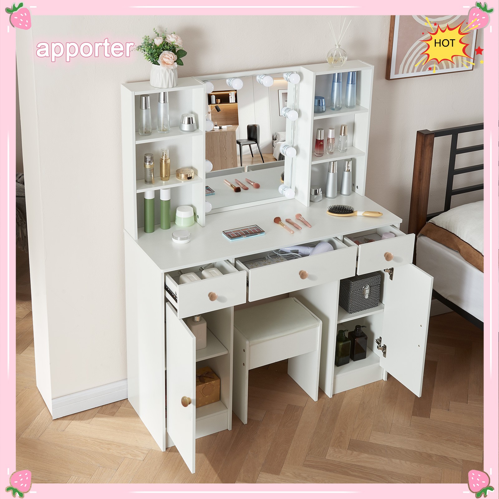 10 Bulbs Lights LED Mirror White Makeup Dressing Vanity Table NEW For Bedroom