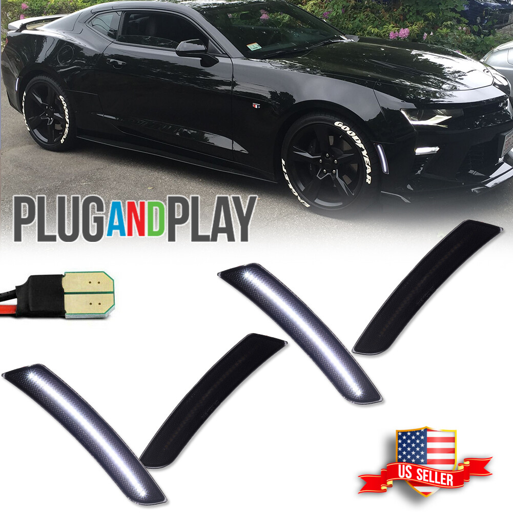 4X Smoke Full White LED Side Marker Light Fender Lamp For 2016-2023 Chevy Camaro