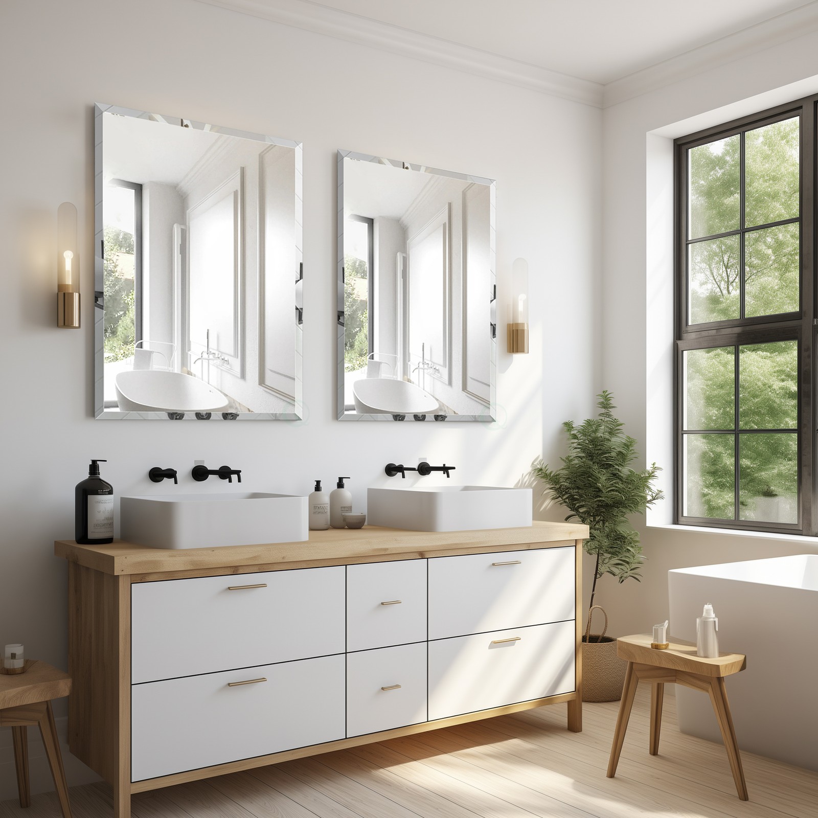 Plastic Bathroom Medicine Cabinet with Mirror, 2 Adjustable Plastic Shelves