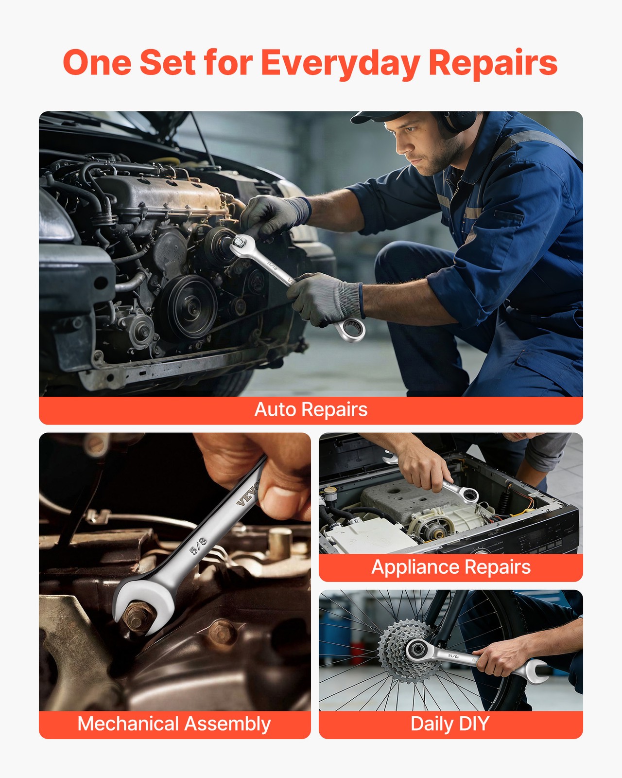 VEVOR Combination Wrench Set Ratcheting Wrench Set 26-Piece SAE Metric Repairs