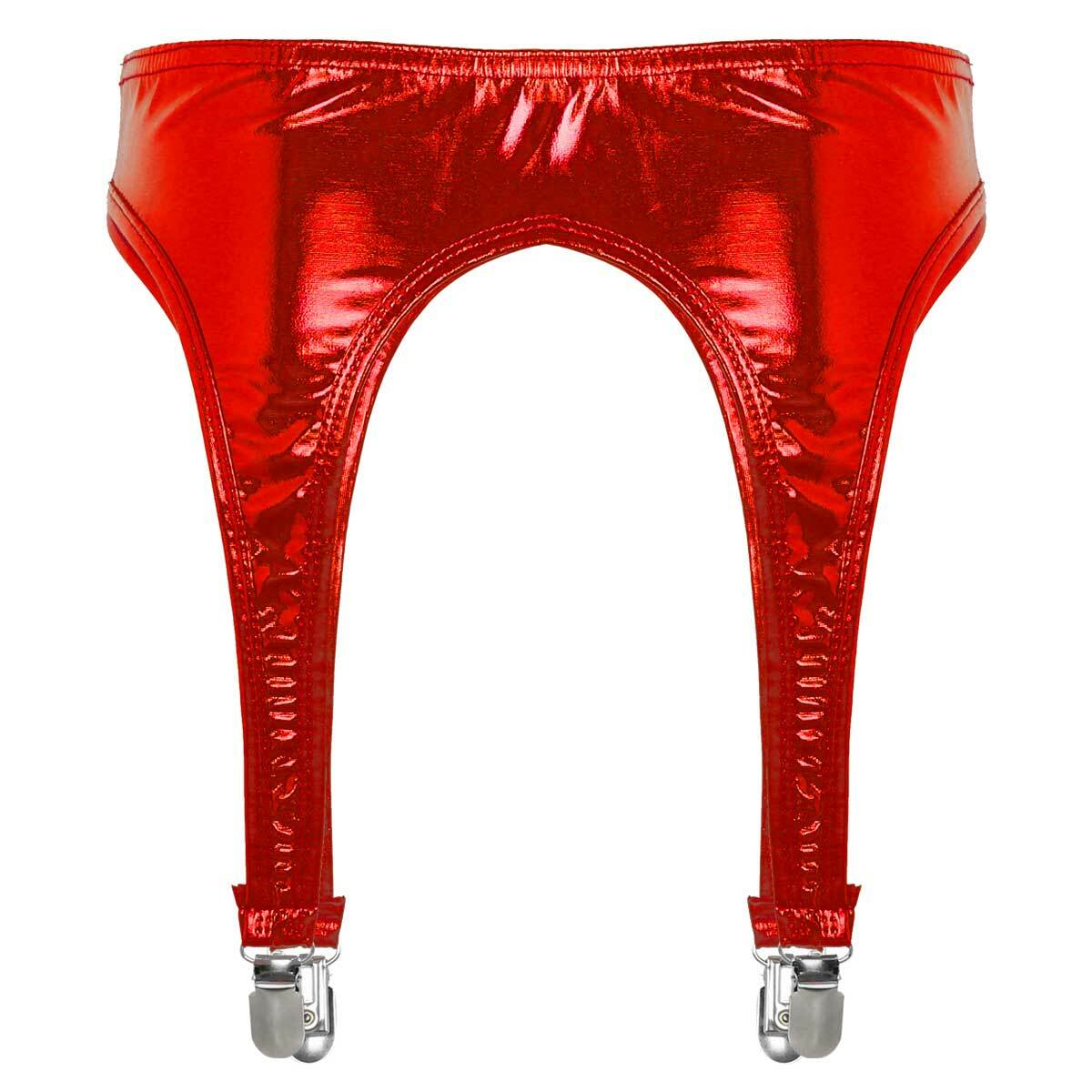 US Lady Shiny Metallic Garter Belt 4 Straps Duck-Mouth Clips Thigh High Stocking