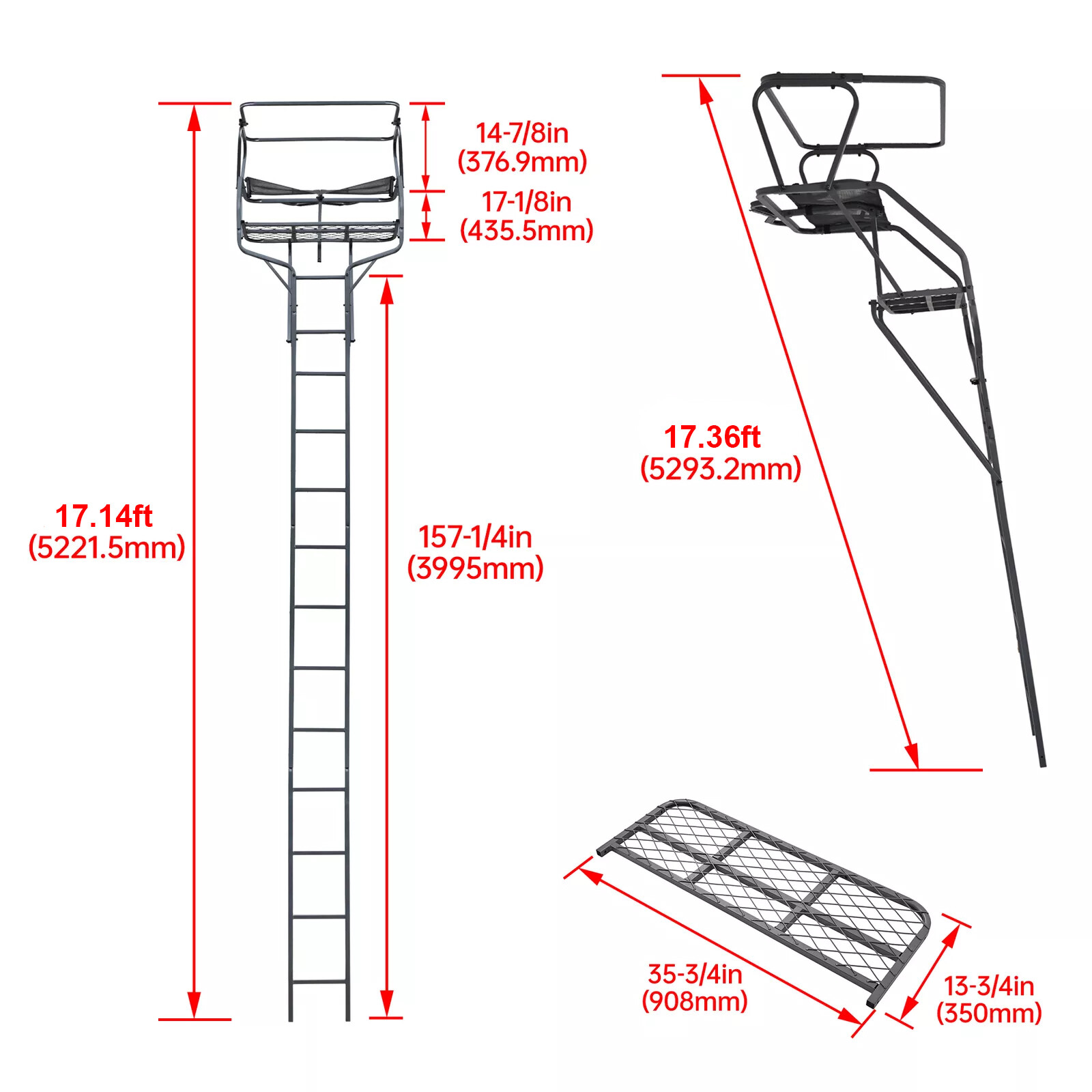 Protable New 18 Feet 2 Person Deer Hunting Ladder Climbing Tree Stand Step Steel