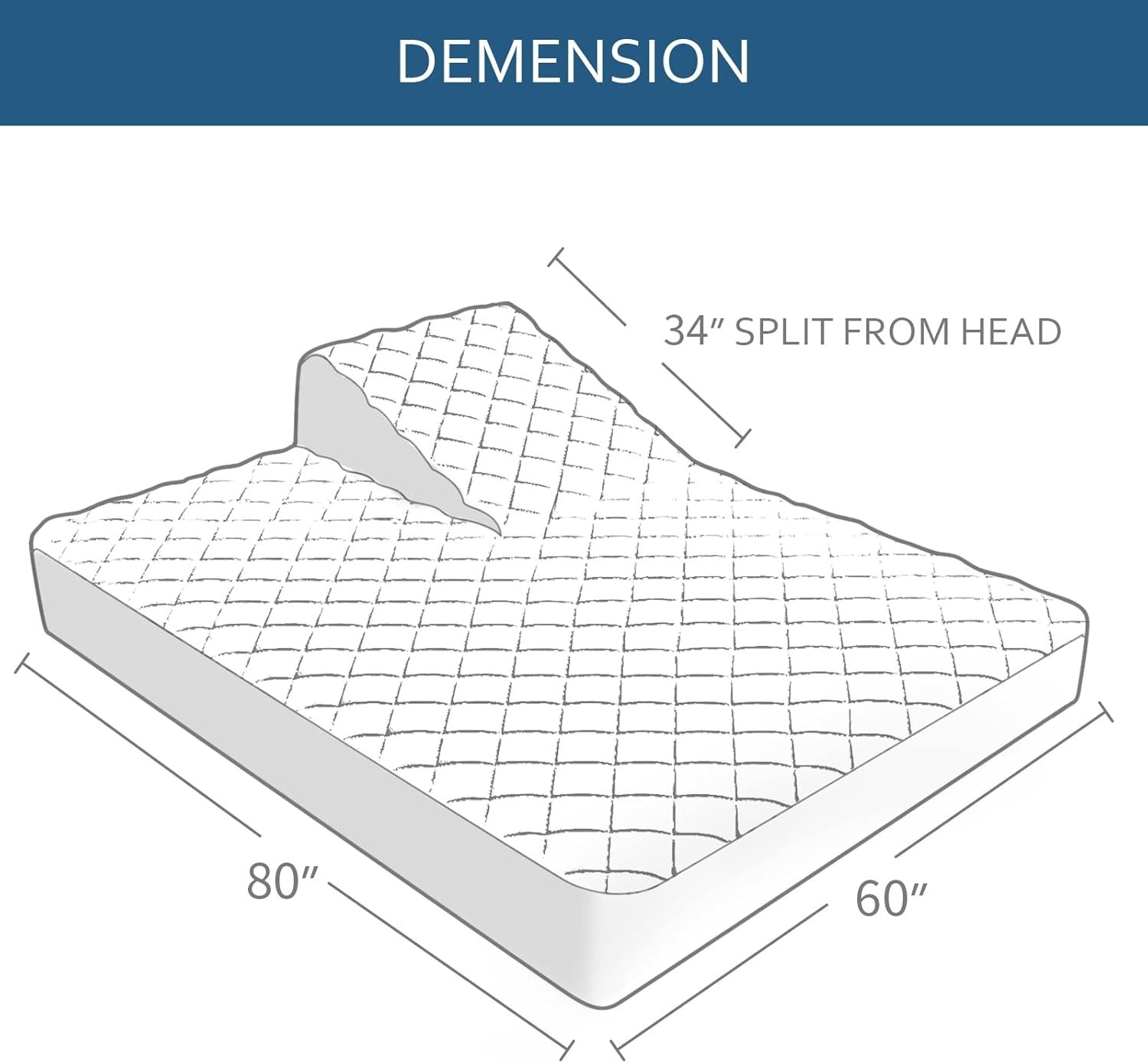 Waterproof Split Top Queen Mattress Pad Protector for Adjustable Bed (34" Split)