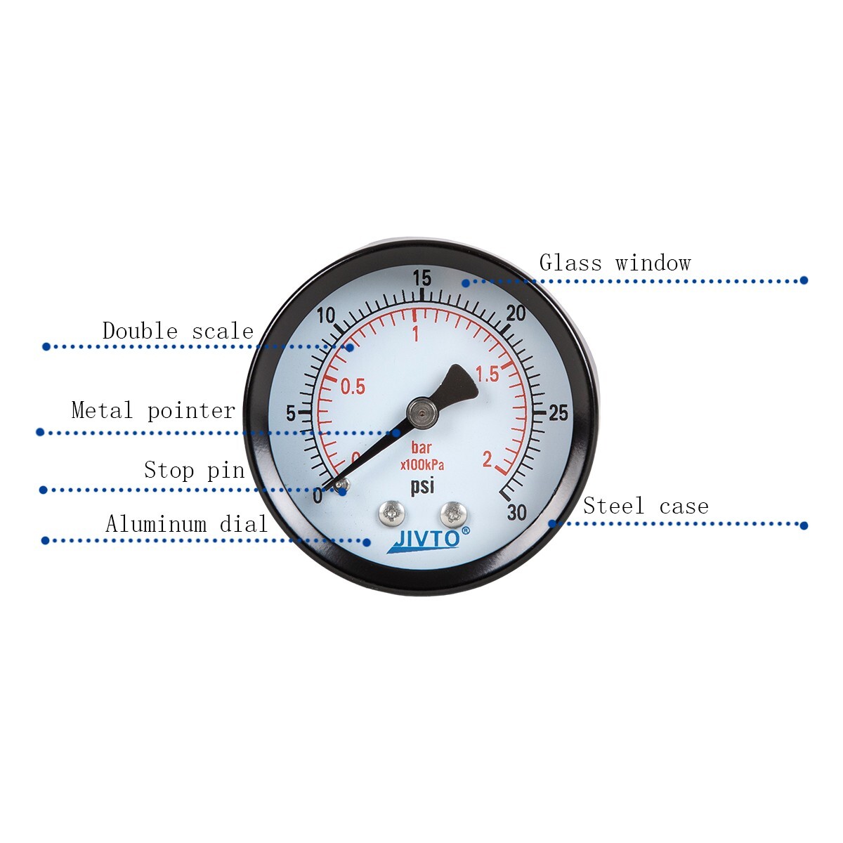 General Dry Pressure Gauge, 1.5" Dia, 0-30 psi, 1/8 NPT Back Mount ( pack of 1)