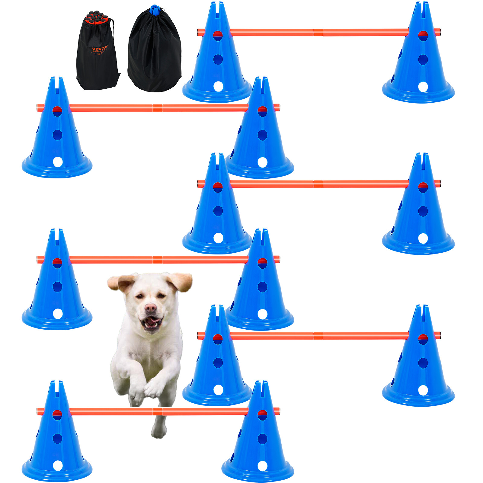 Dog Agility Training Hurdle Cone Set 6 PCS Kit-12 xCones 6 xAgility Rods w/ Bag