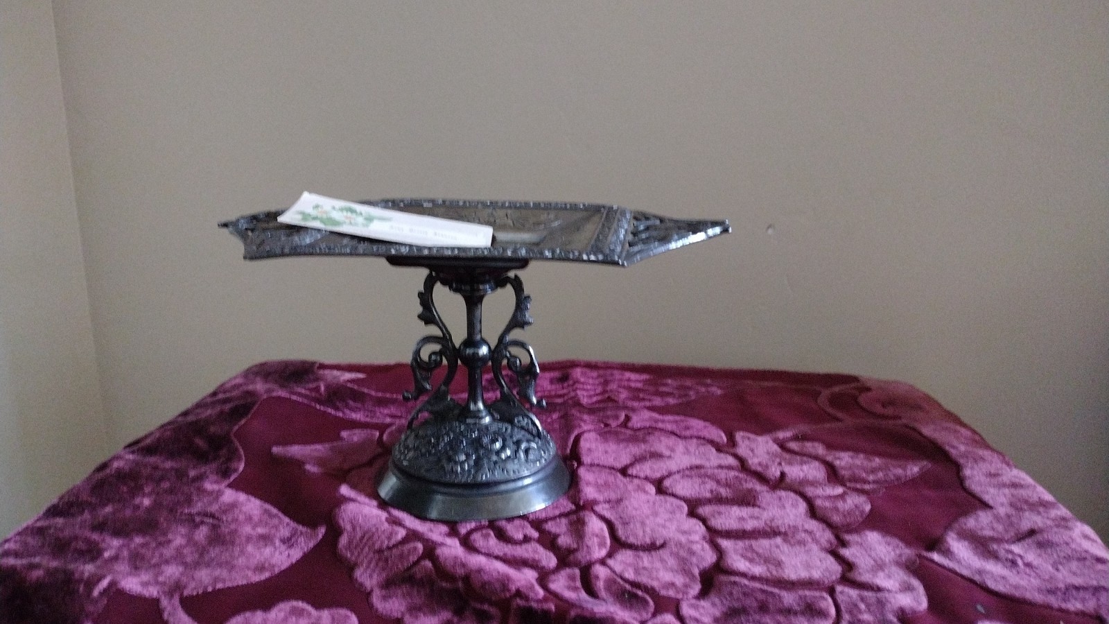 Antique Victorian unique Art Nouveau Dark Silver Plate Calling Card Repousse