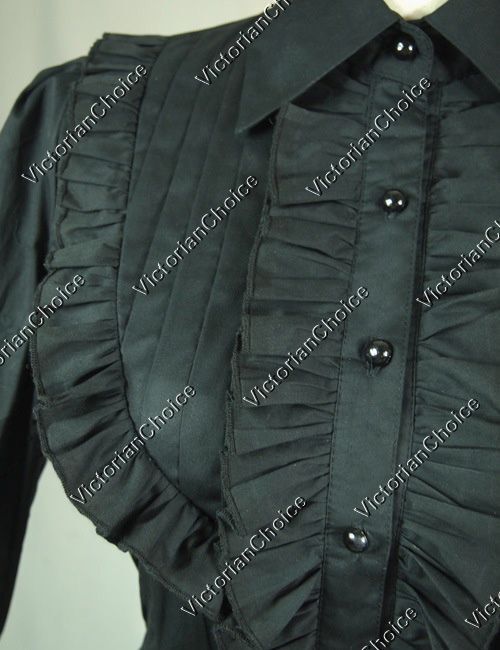 Victorian Gothic Women Romantic Vintage Ruffle Black Blouse Shirt Steampunk B007