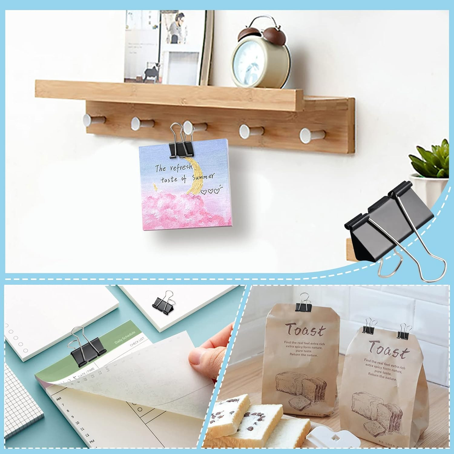 208 PCS Binder Clips Paper Clamps Assorted Sizes, Metal Paper Binder Clip, Black