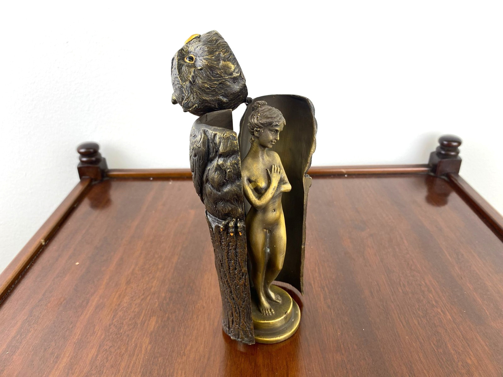 Bronze Sculpture Owl Reveals a Female Nude After Franz Bergman