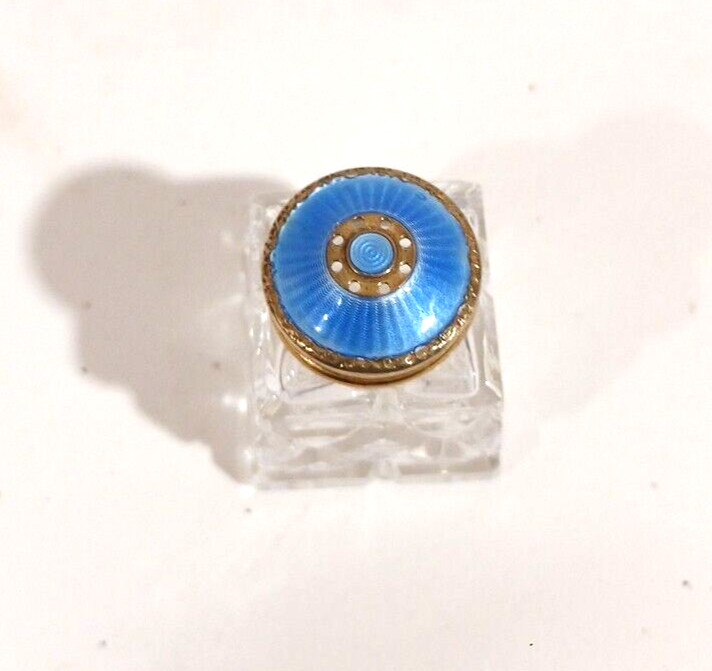 Norway Sterling Silver Blue Guilloche Enamel Cut Crystal Salt Shaker Single mini