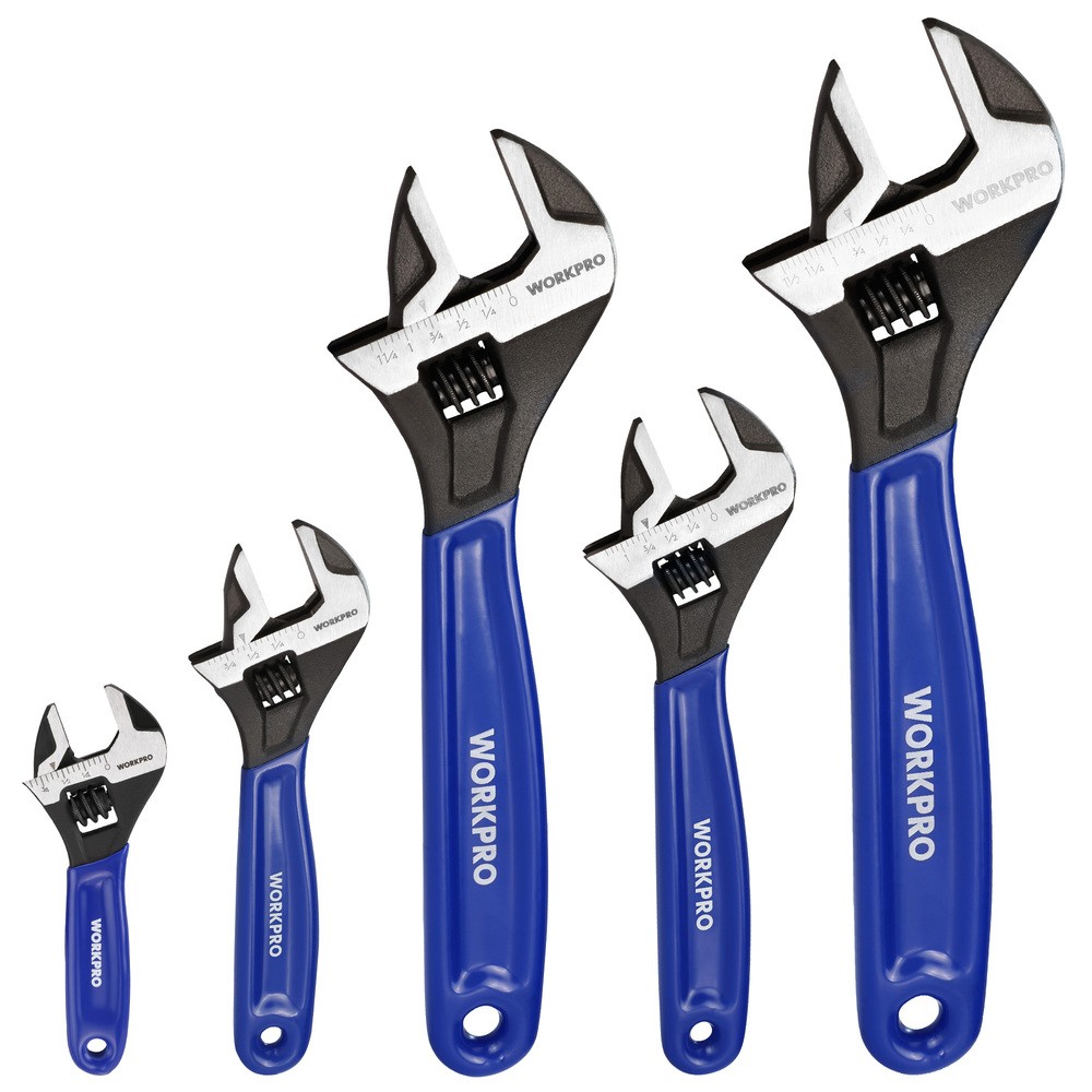 WORKPRO 5PCS Adjustable Wrench Set 4" 6" 8" 10" 12" Wide Jaw Metric & SAE Scales