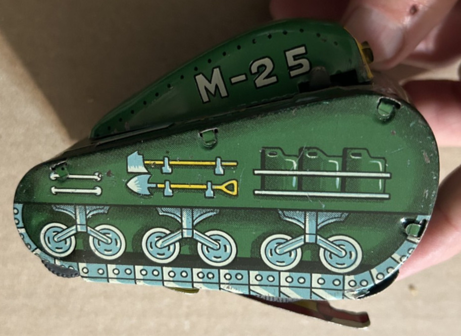 1950's Mechanical SUPERMAN TURNOVER TANK Linemar Tin Wind-Up w ORIGINAL BOX RARE