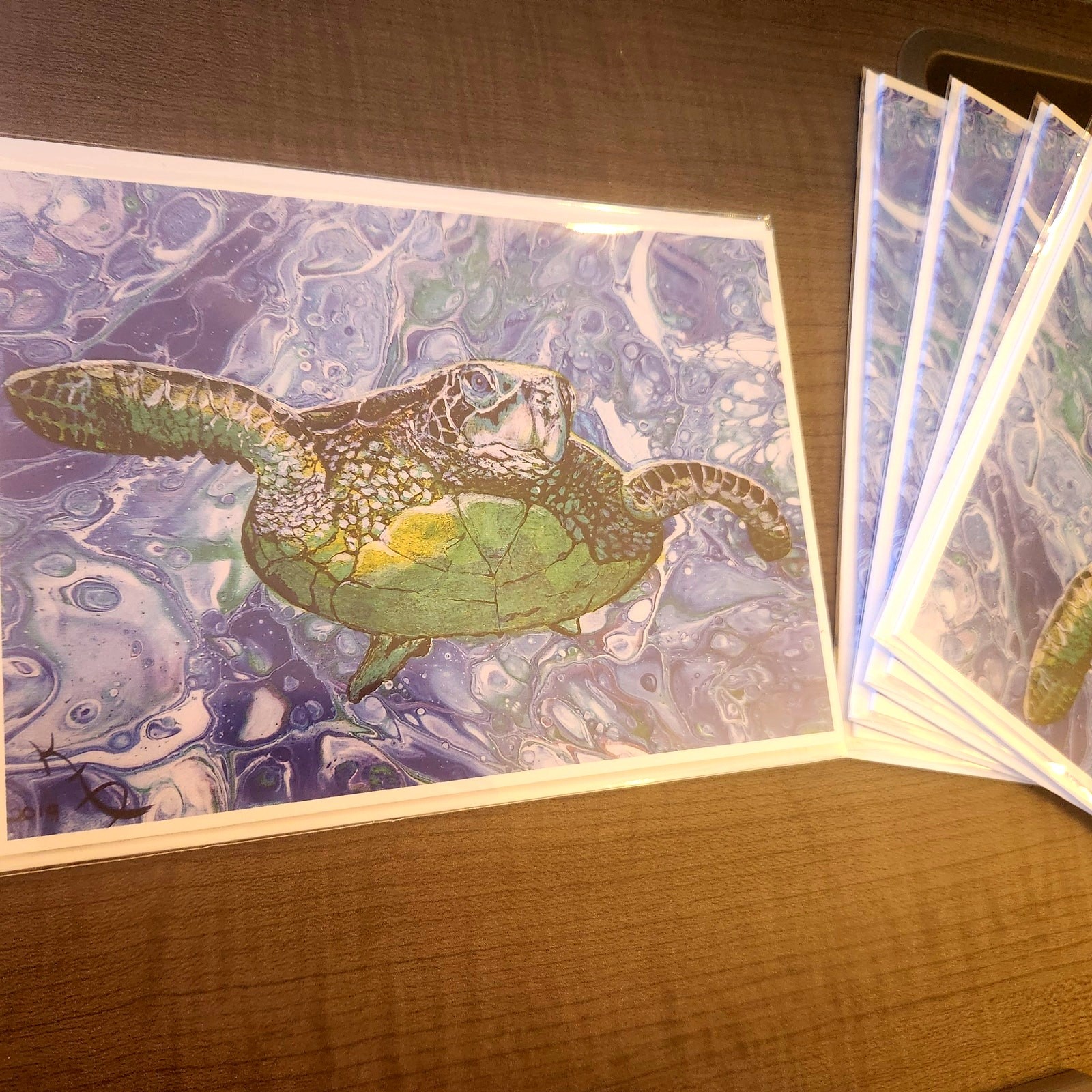 Sea Turtle 5"x7" Greeting Cards Set of 5 Acid Free Art Print Abstract