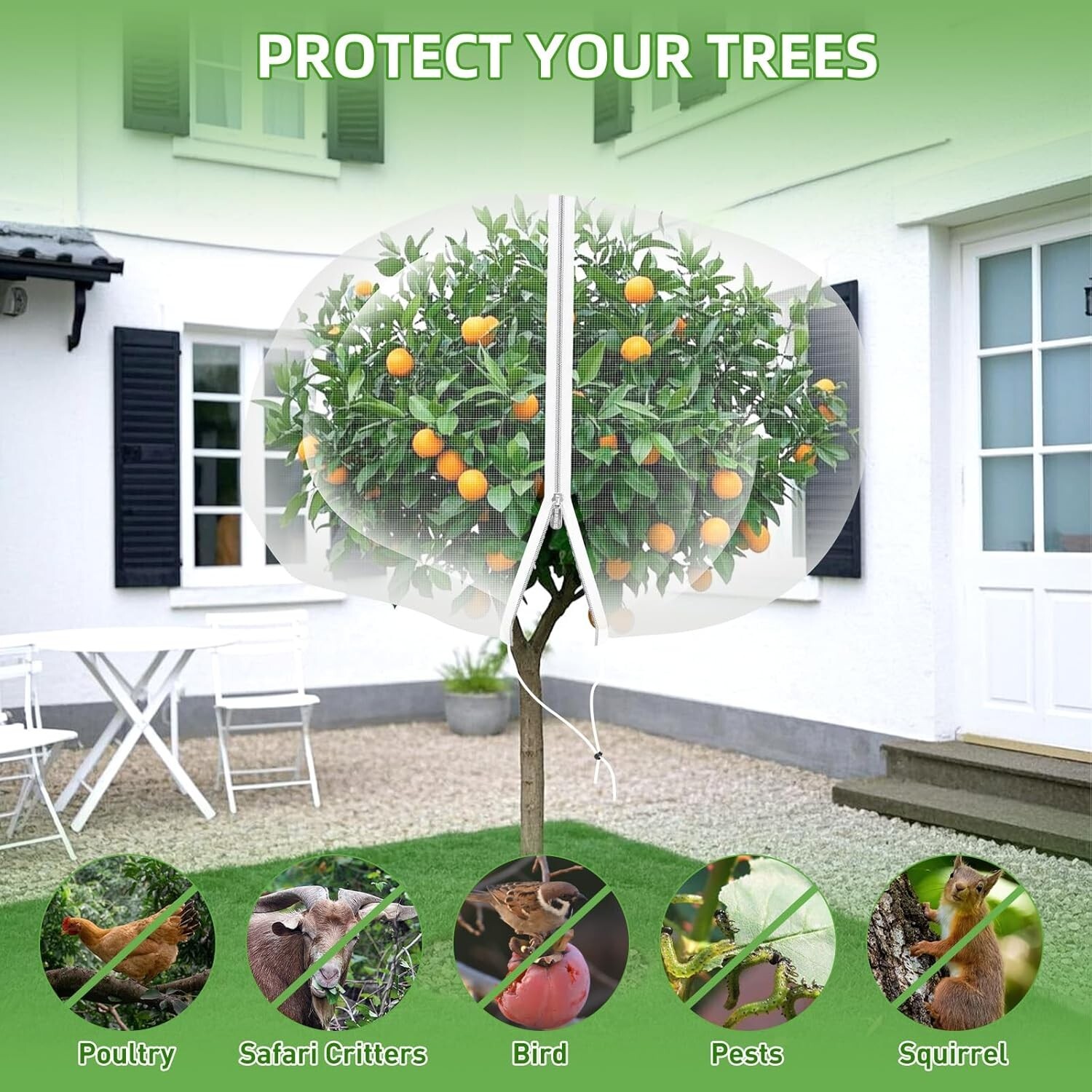 6'/8' x 6'/10' Large Fruit Tree Netting for Squirrels and Birds with Drawstring