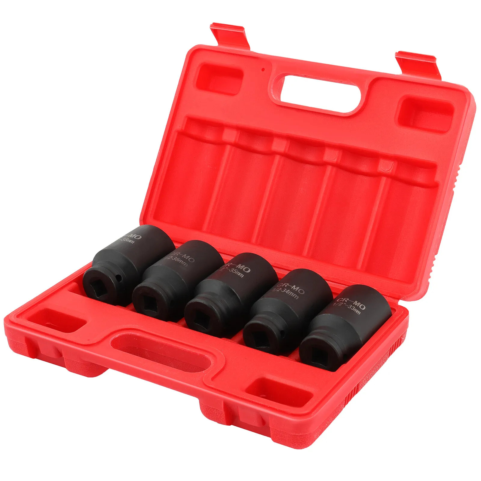 5Pcs 1/2" Drive Deep Impact Axle Hub Socket Set 6 Point 33mm 34mm 35mm 36mm 38mm