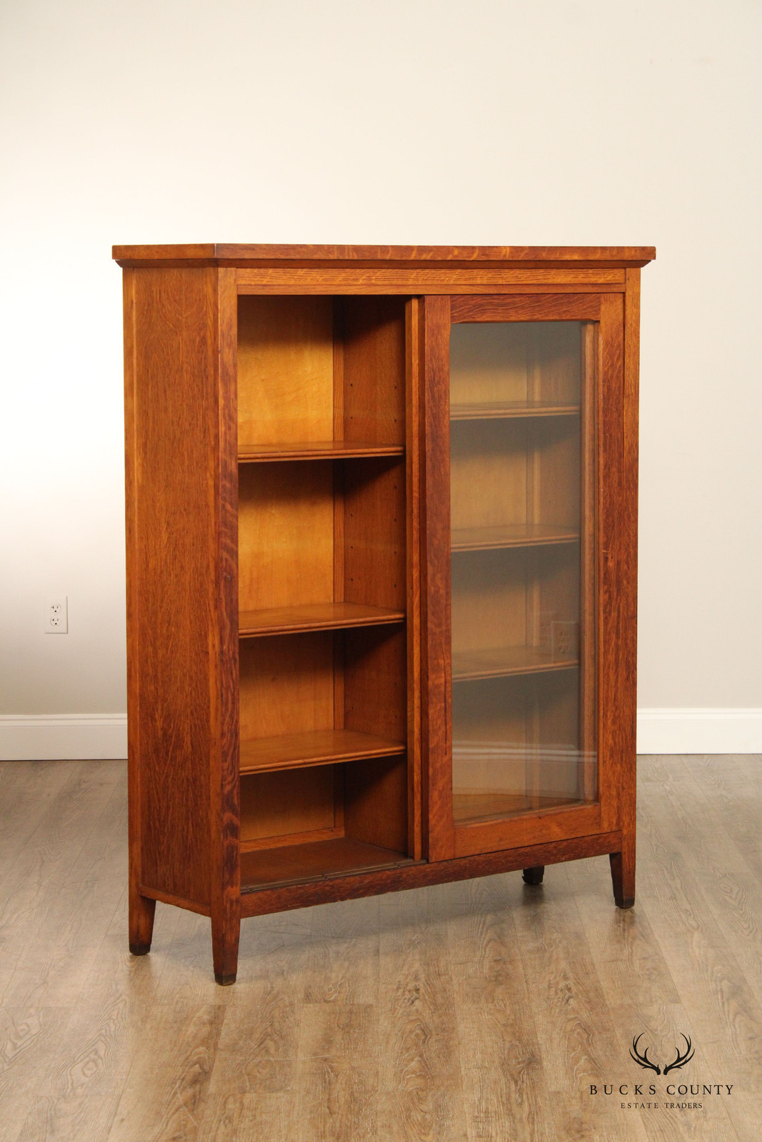 Antique Mission Oak Sliding Glass Door Bookcase