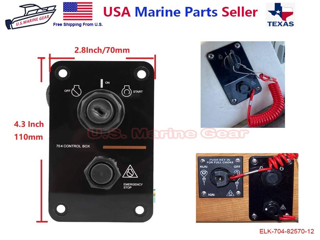 Ignition Key Switch Panel for Yamaha Outboard Remote Control Box 704-82570