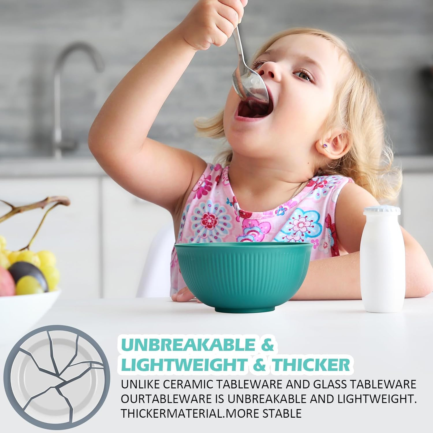 Unbreakable Cereal Bowls 24 oz, Plastic Reusable Light Weight Bowl, Set of 6,Lig