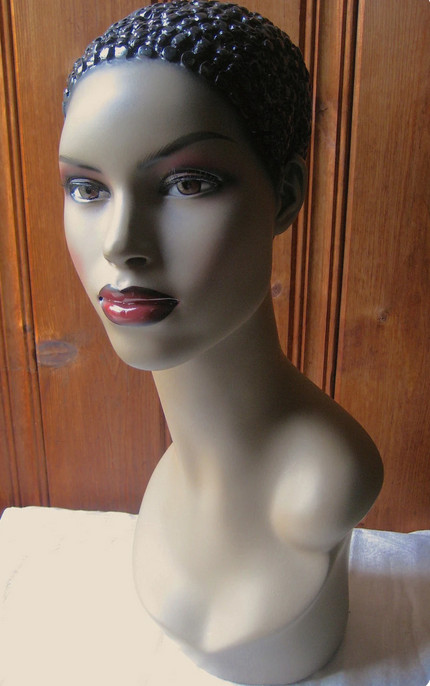 Female Mannequin Head Bust - Black Woman Hat Wig Necklace Display