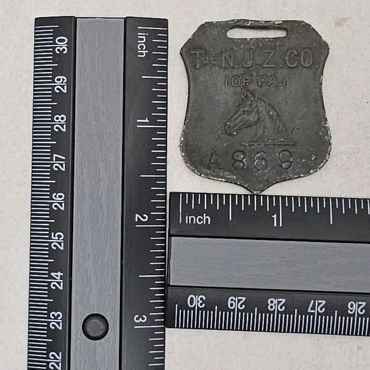 Palmerton PA New Jersey Zinc Employee 869 Check Tag Badge Fob Stamped Horse