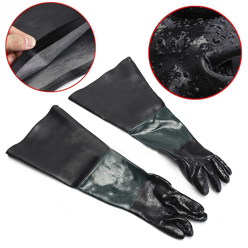 2Pairs 24"Rubber Sand Blast Sandblasting Gloves Protective For Sandblast Cabinet