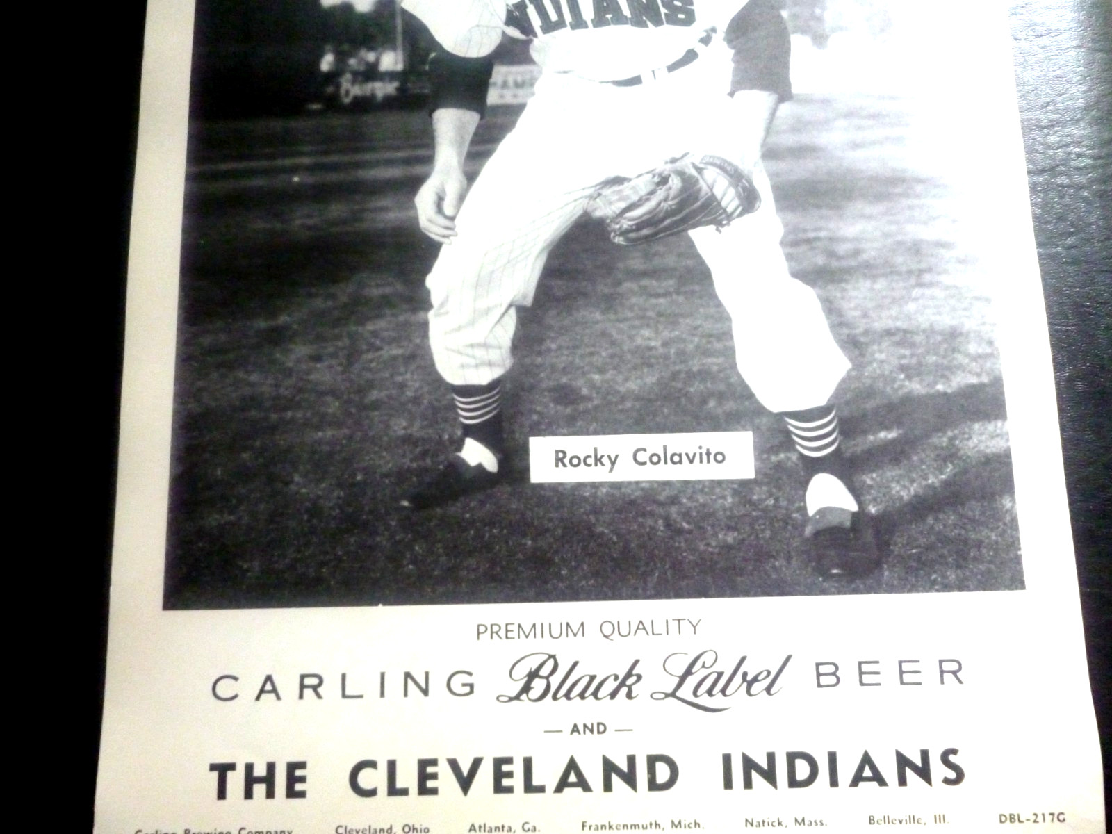 1958 ROCKY COLAVITO -CARLING BLACK LABEL BEER 12"x9" PHOTO / EXTREMELY RARE- EX+