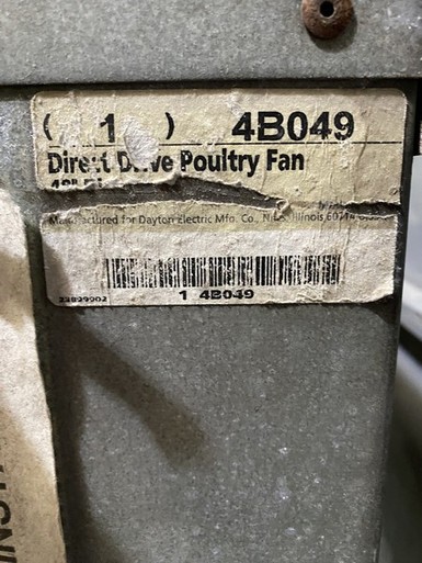 Salvaged Agricultural Fan, 48"Dayton 4B049 Direct Drive Ventilation Unit
