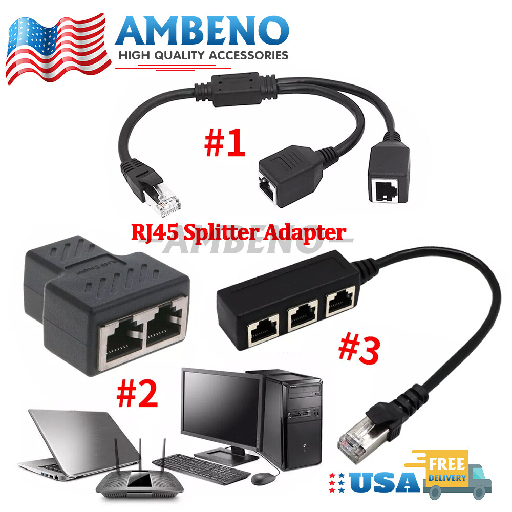 RJ45 Splitter Adapter 1 to 2/3 Ways CAT 7 6 5 LAN Ethernet Cable Connector NEW