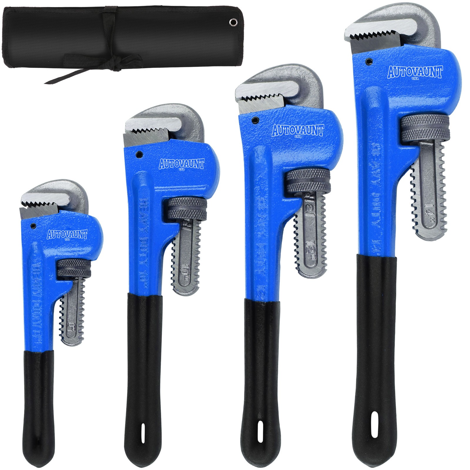 4pc Pipe Wrench Set Monkey Heat Treated Adjustable Heavy Duty 8" 10" 12" 14" NEW
