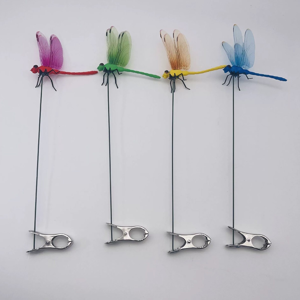 4* Fake Dragonfly Clips Clip on Dragonfly for Outdoors 3D Dragonfly Garden Decor