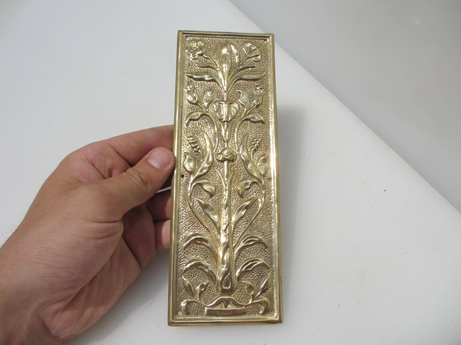 Brass Finger Plate Push Door Handle Art Nouveau Floral Flowers Antique STYLE