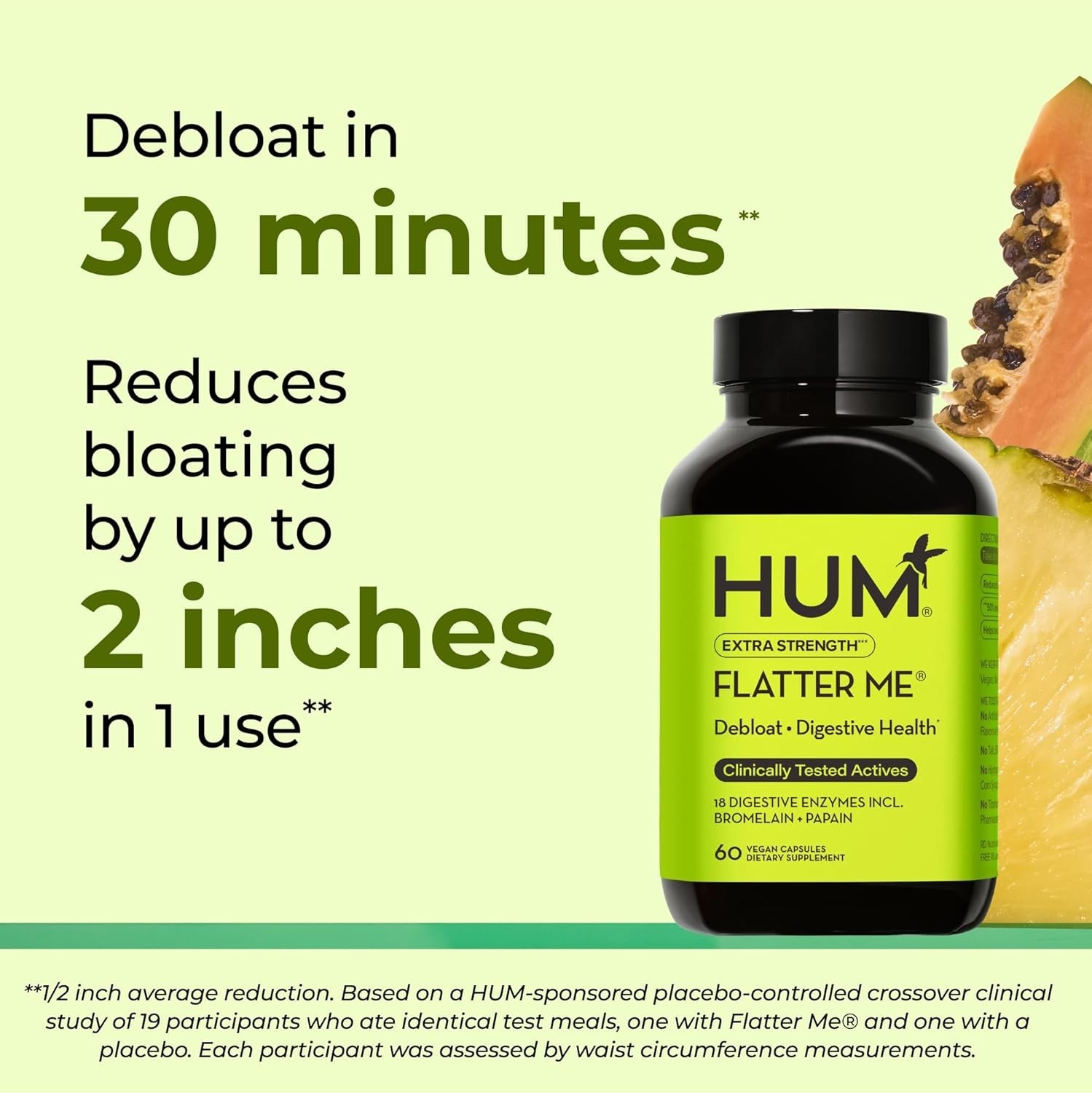 HUM Flatter Me Extra Strength Digestive Enzymes 60 Servings Free Shipping US
